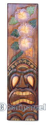 Wooden Tiki Wall Decoration, Hand Carved From Albesia Wood