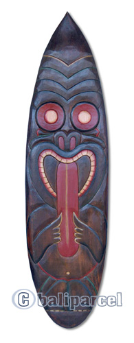 Wooden Tiki Surfboard, Hand Carved From Albesia Wood