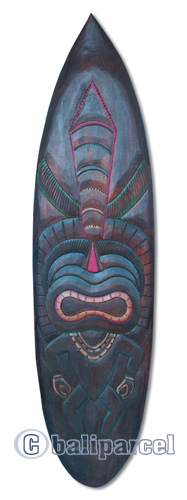 Wooden Tiki Surfboard, Hand Carved From Albesia Wood