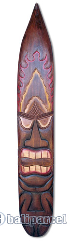 Wooden Tiki Surfboard, Hand Carved From Albesia Wood