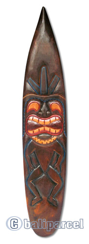 Wooden Tiki Surfboard, Hand Carved From Albesia Wood