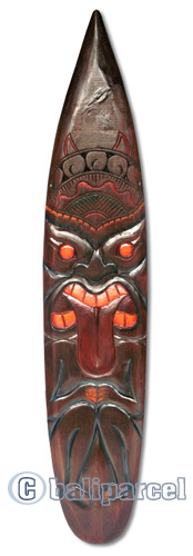 Wooden Tiki Surfboard, Hand Carved From Albesia Wood