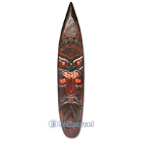 Wooden Tiki Surfboard, Hand Carved From Albesia Wood