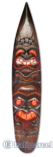Wooden Tiki Surfboard, Hand Carved From Albesia Wood