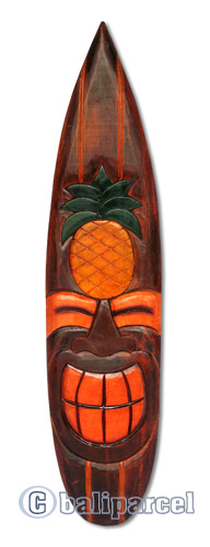 Wooden Tiki Surfboard, Hand Carved From Albesia Wood