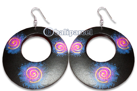 Wooden Earring With Painting, From Sono Wood
