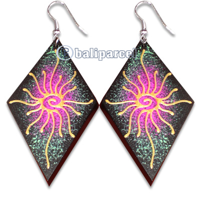 Wooden Earring With Painting, From Sono Wood