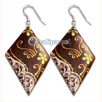 Wooden Earring With Painting, From Sono Wood