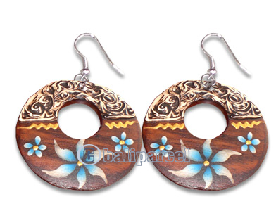 Wooden Earring With Painting, From Sono Wood