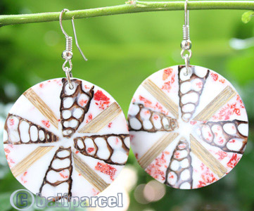Earring, Made From Resin, Red Coral With Shell