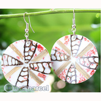 Earring, Made From Resin, Red Coral With Shell