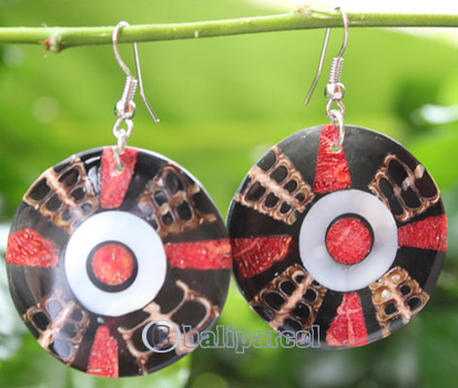 Earring, Made From Resin, Red Coral With Shell