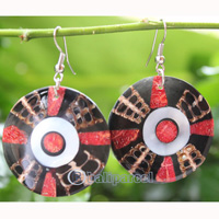Earring, Made From Resin, Red Coral With Shell