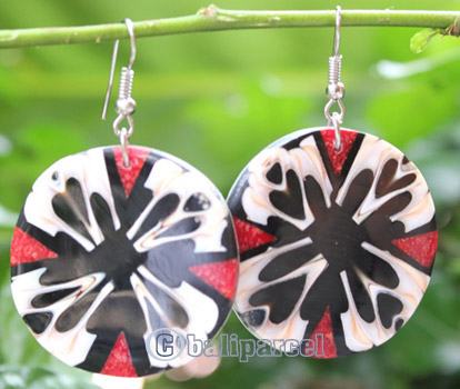 Earring, Made From Resin, Red Coral With Shell