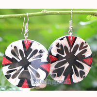 Earring, Made From Resin, Red Coral With Shell