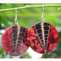 Earring, Made From Resin, Red Coral With Shell