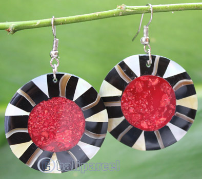 Earring, Made From Resin, Red Coral With Shell