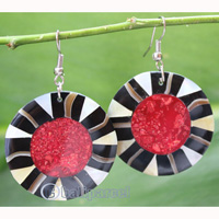 Earring, Made From Resin, Red Coral With Shell