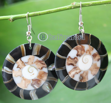 Earring, Made From Resin, Cinnamon With Shell