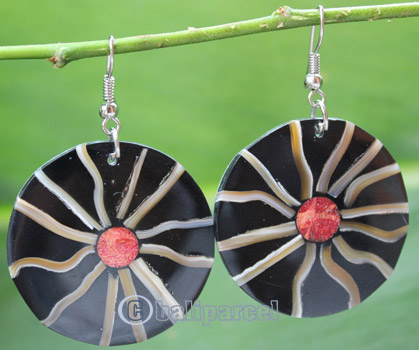 Earring, Made From Resin, Red Coral With Shell