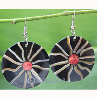 Earring, Made From Resin, Red Coral With Shell