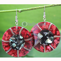 Earring, Made From Resin, Red Coral With Shell