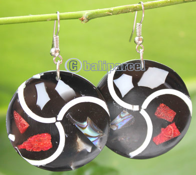 Earring, Made From Resin, Red Coral With Shell