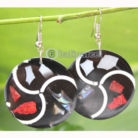 Earring, Made From Resin, Red Coral With Shell