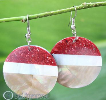 Earring, Made From Resin, Red Coral With Shell