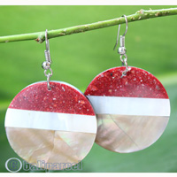 Earring, Made From Resin, Red Coral With Shell