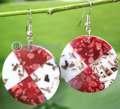 Earring, Made From Resin, Red Coral With Shell