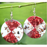 Earring, Made From Resin, Red Coral With Shell