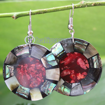 Earring, Made From Resin, Red Coral With Shell