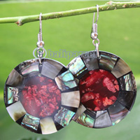 Earring, Made From Resin, Red Coral With Shell
