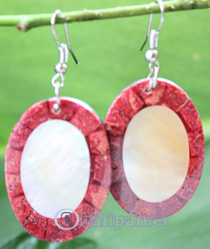 Earring, Made From Resin, Red Coral With Shell