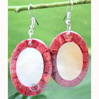 Earring, Made From Resin, Red Coral With Shell