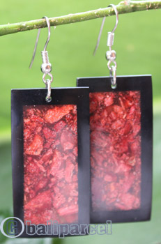 Earring, Made From Resin, Red Coral With Shell