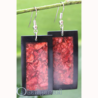 Earring, Made From Resin, Red Coral With Shell