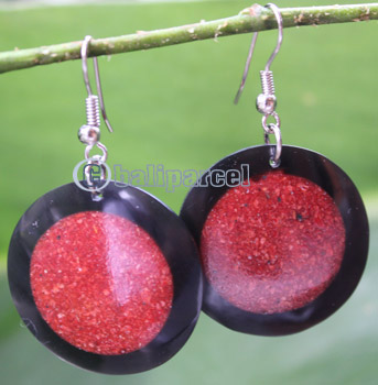 Earring, Made From Resin, Red Coral With Shell