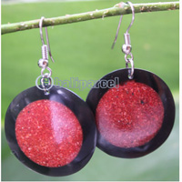 Earring, Made From Resin, Red Coral With Shell
