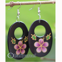 Wooden Earring, Made From Sono Wood With Painting