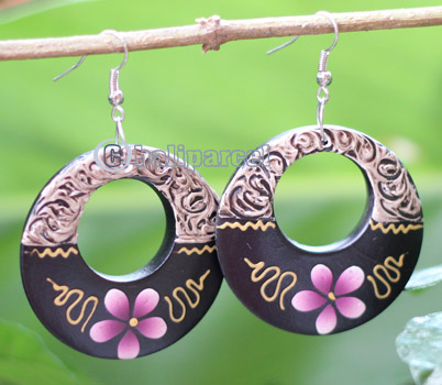 Wooden Earring, Made From Sono Wood With Painting