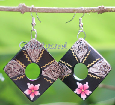 Wooden Earring, Made From Sono Wood With Painting
