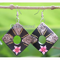 Wooden Earring, Made From Sono Wood With Painting