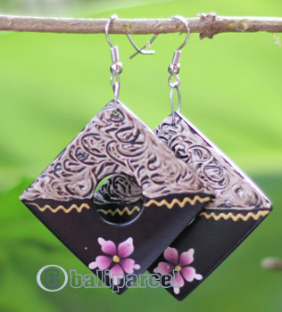 Wooden Earring, Made From Sono Wood With Painting