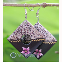 Wooden Earring, Made From Sono Wood With Painting