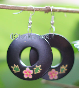 Wooden Earring, Made From Sono Wood With Painting