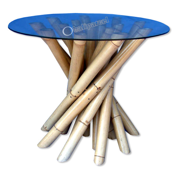 Table, Made From Bamboo With Glass