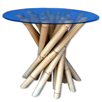 Table, Made From Bamboo With Glass