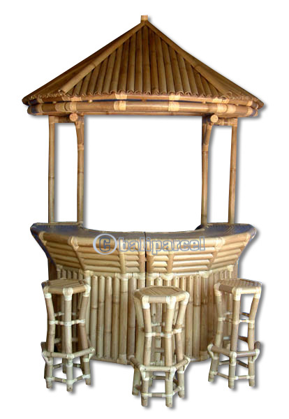 Set Bar Table With Umbrella, Made From Bamboo